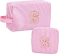 MONSTINA Initial Makeup Bags for Women|Cosmetic Bag for Travel Toiletry - Valentine's Gifts for 11 12 13 14 15 16 17 18 Years Old Girls- Graduation Teen Girl Gifts Trendy Stuff Teacher Gift,Pink S