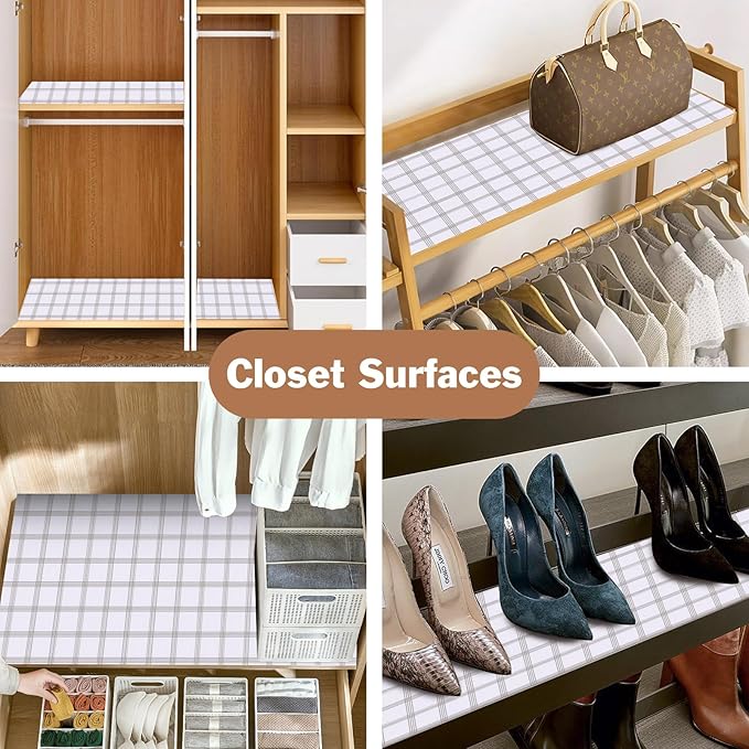 Shelf Liners for Kitchen Cabinets 17in x 20FT, Non Adhesive Drawer Liner White Square Thickened Shelf Liner Non-Slip Easy to Clean for Tool Box Refrigerator with Knife and Tape Measure