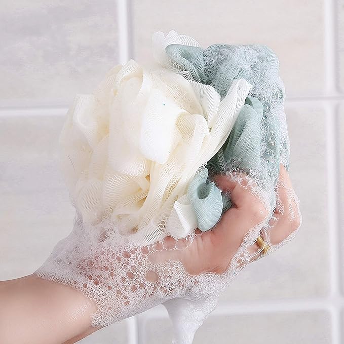 TCOTBE 4 Pack Loofah Bath Sponge Lace Mesh,Sponge Loofahs, Multi Color Bath Loofah Sponge Assortment for Silky Skin, Full Cleanse Lather Luxurious Bathing Accessories