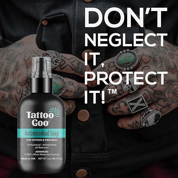 Tattoo Goo Cleansing Soap, 3 oz, For Piercing & Tattoo Aftercare, Hydrates and Cleans Dirt, pH Balanced Soap, Leaves No Residue, No Fragrance, Alcohol, Laonin or Petroleum Jelly