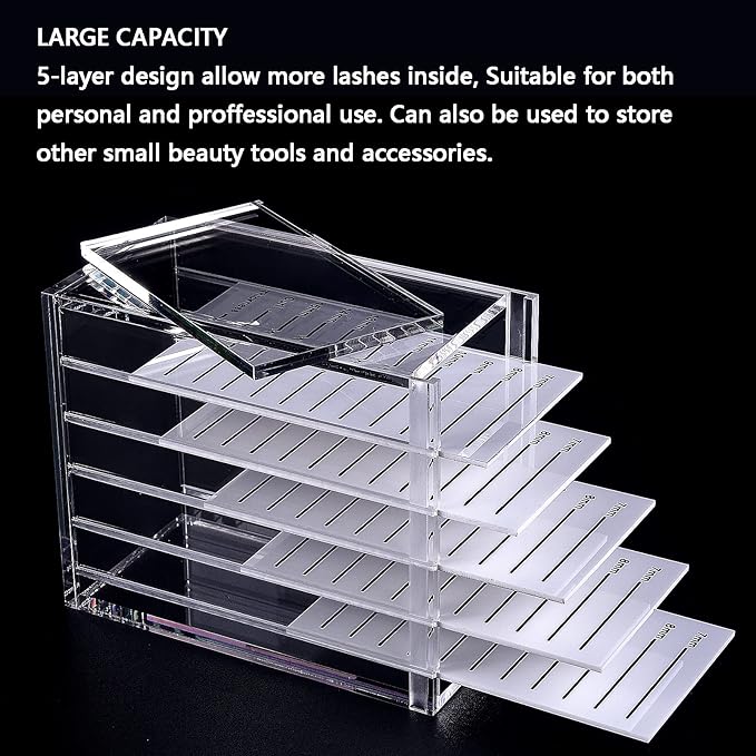 Lash Organizers and Storage, Small 5-Layer Lash Trays for Lash Extensions,Transparent lash tray Organizer, Eyelash Storage Box.