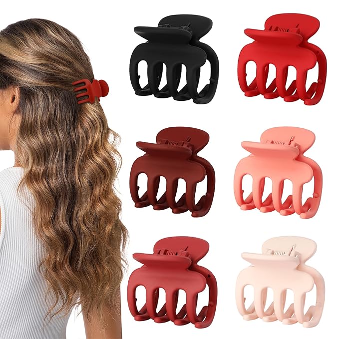 6 Pcs Hair Clips Small Claw Clips for Thin Hair Medium Matte Non-slip Hair Accessories for Women and Girls (Red)