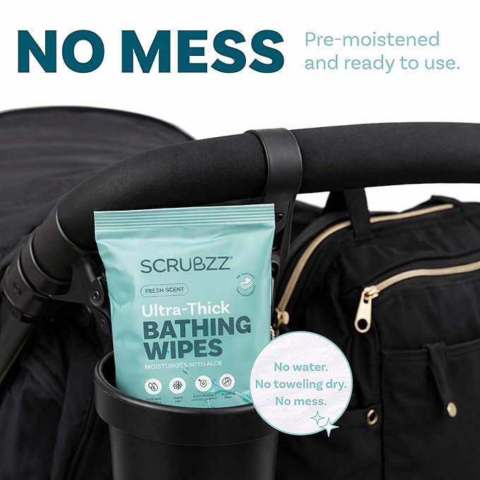 Extra Large Bath Wipes for Adults No Rinse - 120 Disposable Body Cleansing Cloths for Men, Women & Elderly - Great for Gym, Camping, Post Surgery