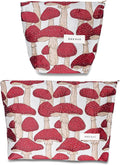 2 Pcs Makeup Bags for Purse, Large Cute Cosmetic Bag Travel Toiletry Bag Organizer for Women, Embroidery Craft Mushroom Makeup Bag Small Cosmetic Pouch Purse with Zipper (Red Mushroom)