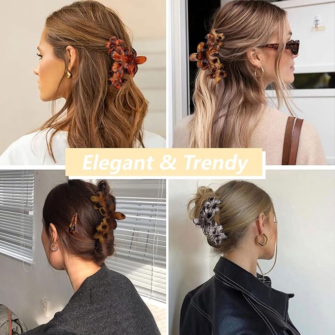 Flower Hair Clips for Women 4PCS Leopard Flower Claw Clips Non-slip Cute Claws for Thick Thin Hair Strong Hold Stylish Accessories for Women Girls