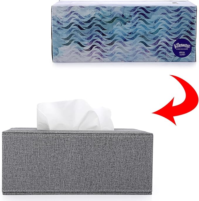 Sumnacon Tissue Box Cover Rectangle Linen Tissue Box, Stylish Tissue Box Holder with Magnetic Bottom,Decorative Tissue Cover for Bathroom Living Room Toilet Table Desk Office Car, Grey
