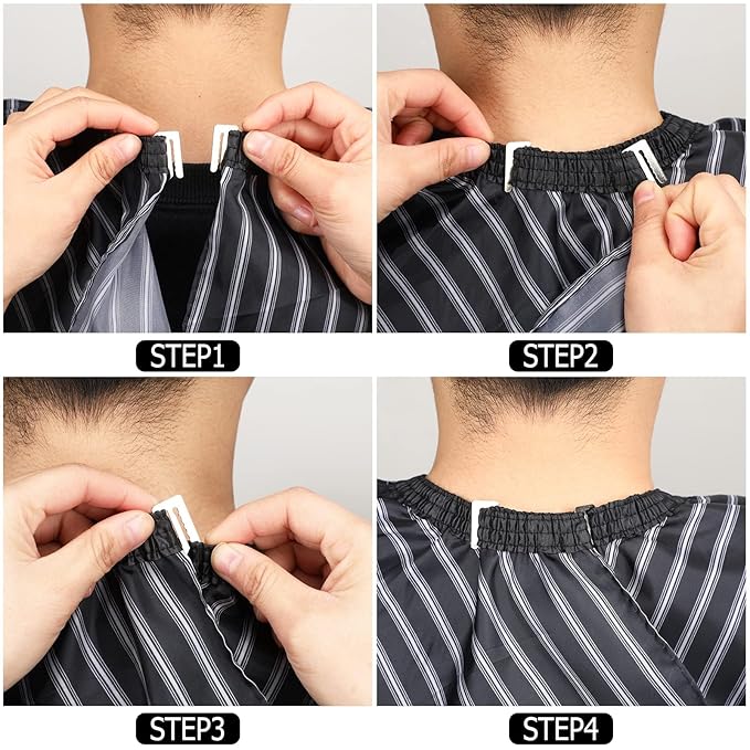 FEBSNOW Professional Hair Cutting Cape with Neck Duster Brush, Salon Barber Cape, Hair Cutting Accessories (Black Stripe)
