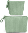 MAGEFY 2Pcs Makeup Bag Set, Cute Makeup Pouch for Purse Corduroy Travel Cosmetic Pouch for Women with Slip-in Pockets for Purse Essentials Accessories(Green,Mini+Small)