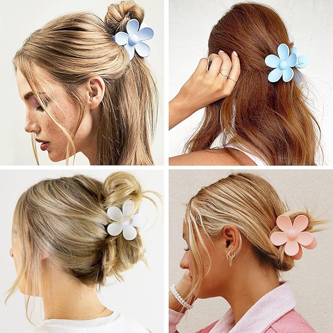 Flower Hair Clips 8PCS Hair Claw Clips For Women Thick Hair Matte Large Claw Clips Hair Jaw Clips Cute Big Dasiy Hair Clips Non Slip Strong Hold For Women Thin Hair, Hair Accessories For Women Girls Gifts 8 Colors