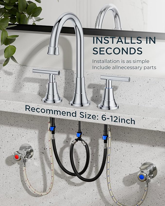 FORIOUS Chrome Bathroom Faucet Vanity 3 Holes, 8 Inch Widespread Polished Chrome Faucet for Bathroom Sink 3 Piece with Pop-up Drain and 360 Degree Swivel Spout, Silver Rv Lavatory Tap