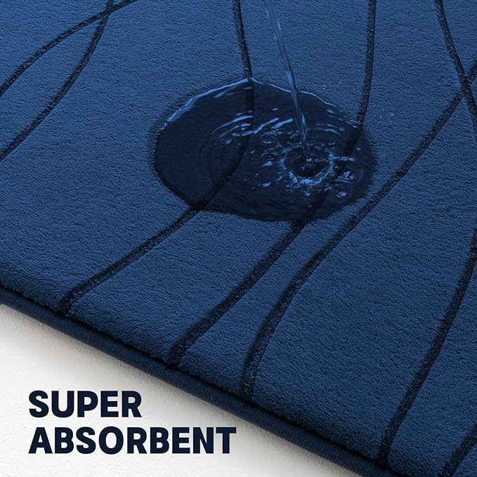YIHOUSE Memory Foam Blue Bathroom Rug Sets 3 Piece, Ultra Absorbent Bath Mat for Bathroom - Non-Slip Machine Washable & Dry Quickly, 3 Piece Bathroom Mat Set, Navy Blue