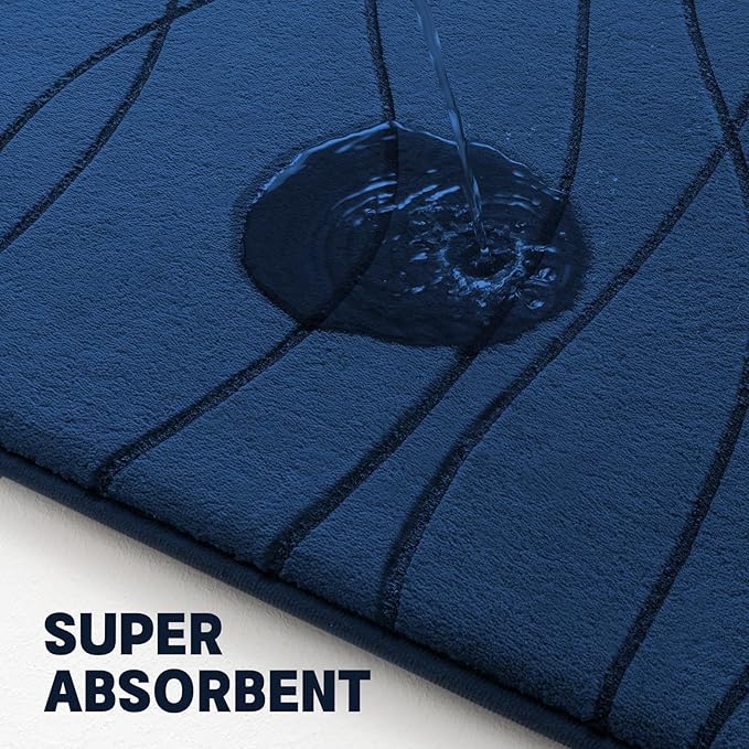 YIHOUSE Memory Foam Blue Bathroom Rug Sets 5 Piece, Ultra Absorbent Bath Mat for Bathroom - Non-Slip Machine Washable & Dry Quickly, 5 Piece Bathroom Mat Set, Navy Blue