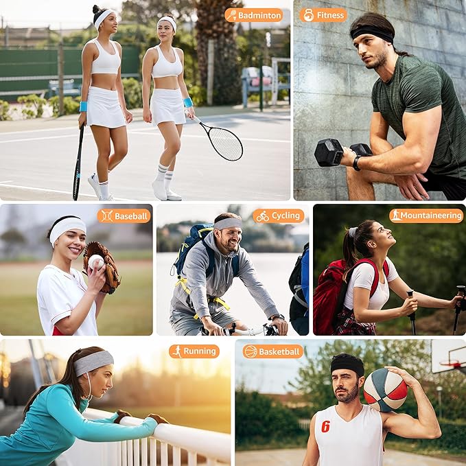 Headbands for Women, Stretchy Non Slip Soft Cotton Cloth Hair Bands for Sports, Workout, Yoga and Running, 7pcs