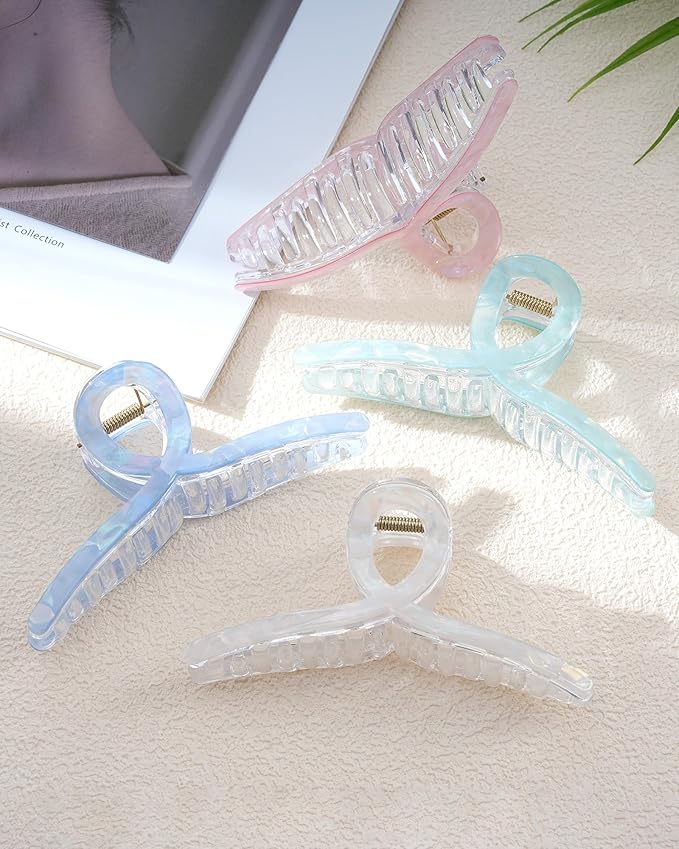 Molans 5Inch Large Hair Claw Clips 4 PCS for Women - Acrylic Hair Accessories for Thick Hair and Long Hair, Big Strong Durable Hair Applique, Oversized Non-slip Rectangle Butterfly Jaw Hair Clips