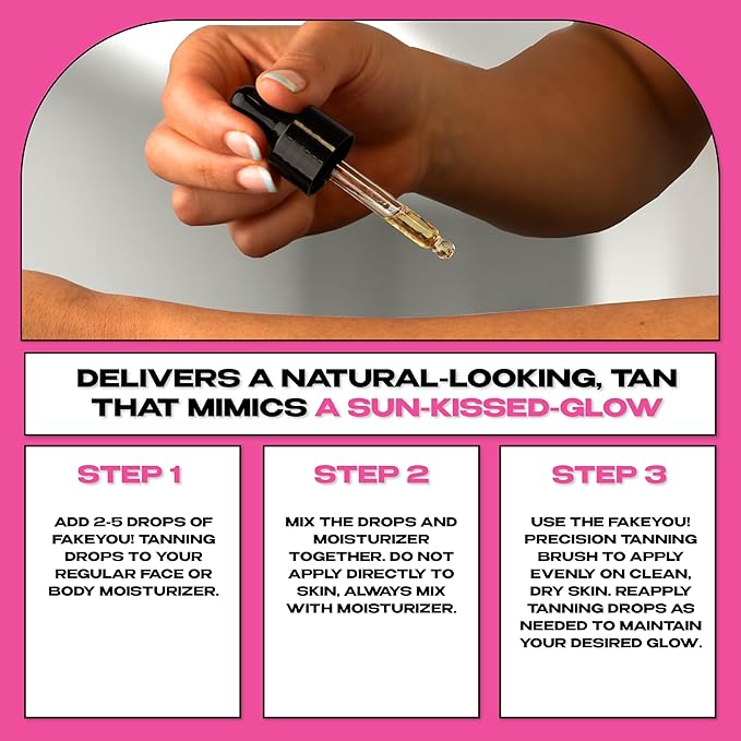 Fake You! Tanning Drops – Self Tanner for Natural Glow – Buildable Face & Body Tan – Streak-Free Finish – Long-Lasting Hydration/Sunless Tanning – 30ml