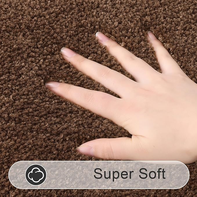 SHACOS Soft Fluffy Bathroom Rugs Set of 3 Pieces with Runner U Shape Toilet Rugs Bath Mats Non Slip Washable Bath Rugs Absorbent Bathroom Carpet, Coffee Brown
