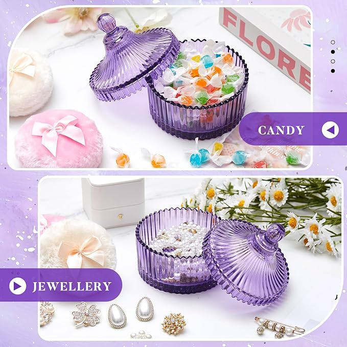 Tioncy 3 Pcs Large Body Powder Puff and Container Valentine's Day gift Powder Container with Puff Crystal Case Soft Washable Reusable Velour Face Body Glitter Wet Dry Makeup(Classic,Purple)