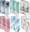 Outus 12 Pcs Marble Car Tissues Cylinder Holder with 3 Ply Facial Tissue Bulk Round Tissue Holder Travel Tissues Boxes Container for Car Cup Wedding Birthday Party