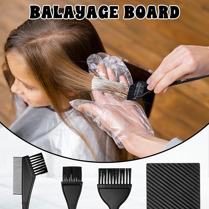 4 Pcs Highlighting Board Set, Black Dye Boards Brushes Portable Foiling Board Professional Dye Highlighting Kit for Men Women Home Salon Beginners Professionals Hairstylist Accessories