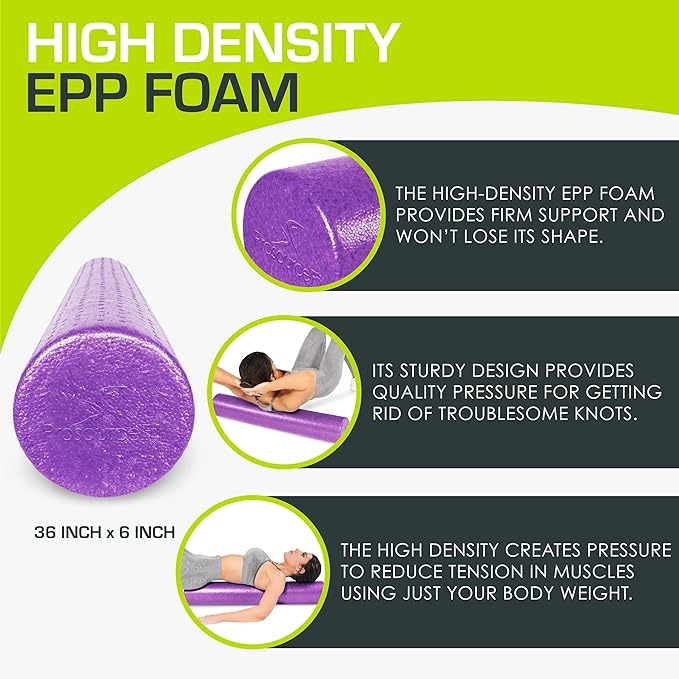 ProsourceFit High Density Foam Rollers Long, Firm Full Body Athletic Massage Tool for Back Stretching, Yoga, Pilates, Post Workout Muscle Recuperation