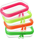 Hoolerry 4 Pcs Hard Clear Zipper Case Makeup Bags Plastic Zipper Pouch Transparent Storage Box Containers for Cosmetics, Snacks, Building Blocks, Puzzles(Clear,5 x 3 x 2 in,Fluorescent)