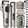 Hair Clipper & Trimmer Set for Men Professional, Waterproof Electric Razor Foil Shaver for Men Face Beard, Cordless for Hair Cutting, 4-Speed Setting, LED Battery Display, Barber or Home Use (Silver)
