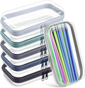 Sanwuta 6 Pcs Clear Hard Zipper Case Plastic Zipper Pouches Transparent Makeup Bag Pencil Case Pouches Toiletry Diaper Bag for Travel Toy Storage Organizer Bins(Blue-green,7.48 x 3.94 x 2 Inch)