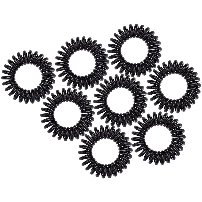 Kitsch Spiral Hair Ties for Women – Coiled Plastic Hair Ties No Damage, Ponytail Holders for Thick and Thin Hair – Creaseless and Dent-Free, Phone Cord Style | Ideal Gifts for Women - Black, 8 Pcs
