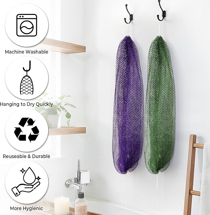 African Net Sponge with Knots - 2 Pieces Exfoliating Body Scrubber Bath Sponge - Back Scrubber Washcloth for Shower - Real African Scrub Exfoliator Body Care for Women
