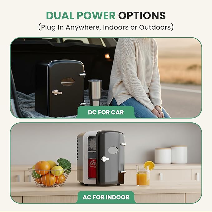 Simple Deluxe 4 Liter/6 Can Mini Fridge with Observation Window, Compact Freon-Free Small Refrigerator, Portable Cooler & Warmer for Skincare, Beverage, Food, Cosmetics, Black
