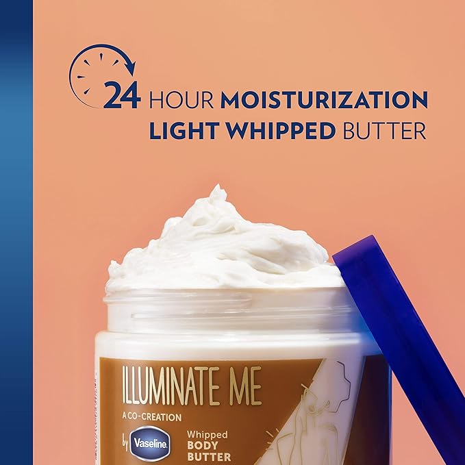 Vaseline Illuminate Me Body Butter & Oil - Shimmering Body Bronzer, Hydrating Whipped Organic Shea Butter with 24-Hour Moisture for Melanin-Rich Skin, Radiant Glow Oil (2 Piece Set)