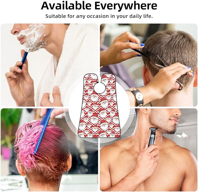 Adjustable Beard Bib, Non-Stick Hair Catcher Cape for Men's Shaving, Waterproof with 2 Suction Cups, Merry Christmas Santa Claus Shave Bib