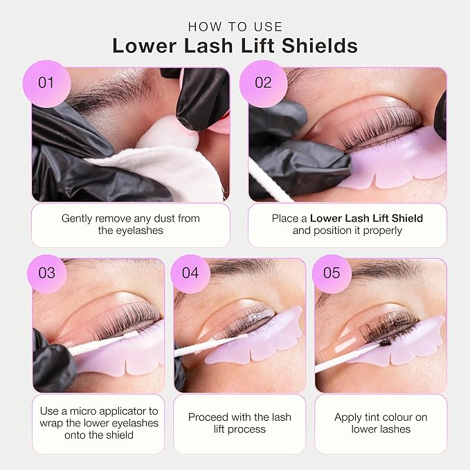 Curacoro Lower Lash Lift Shields, 4 Pcs Lash Lift Pads Self Adhesive, Bottom Eye Rods for Lifting and Curling, Reusable Silicone Tools for Eyelash Perm Lamination