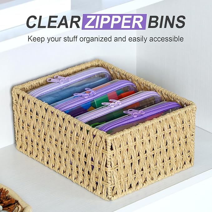 Hoolerry 4 Pcs Hard Clear Zipper Case Makeup Bags Plastic Zipper Pouch Transparent Storage Box Containers for Cosmetics, Snacks, Building Blocks, Puzzles(Clear,7.5 x 3.9 x 2 in,Purple)
