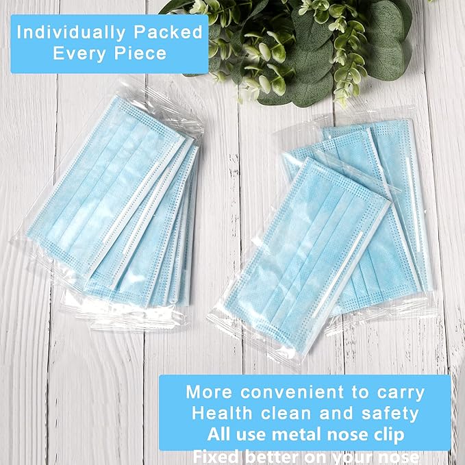 Disposable Face Mask 50 Pack Individually Packaged Wrapped Protection For Adults 3-layer Filter Safety Face Masks