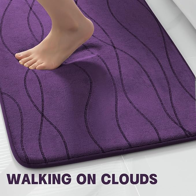 YIHOUSE Memory Foam Purple Bathroom Rug Sets 5 Piece, Ultra Absorbent Bath Mat for Bathroom - Non-Slip Machine Washable & Dry Quickly, 5 Piece Bathroom Mat Set, Purple