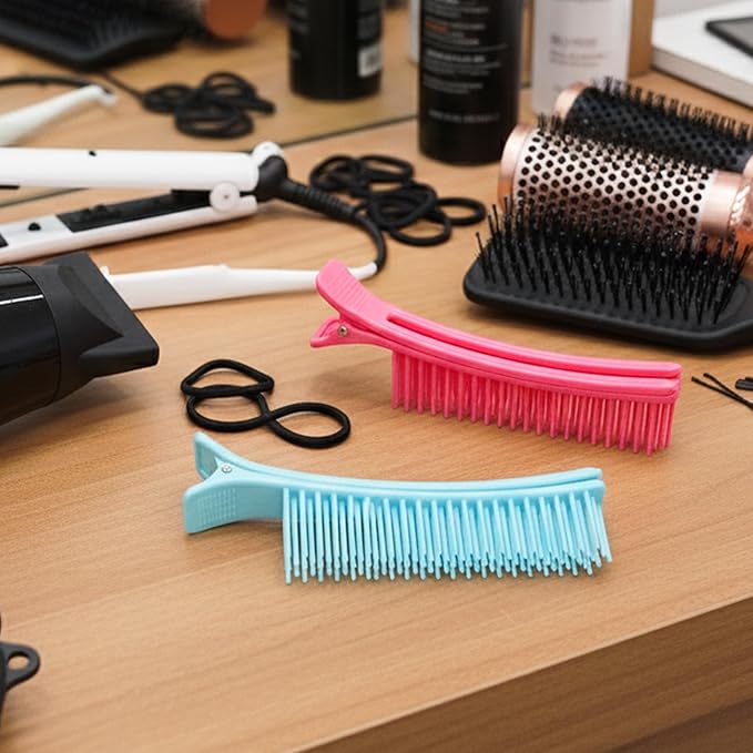Alligator Hair Sectioning Grip Clips, 2 Pack Must Haves Nonslip Hairstylist for Coloring Barber Cutting Supplies, Neon Clip Parting Comb Quick & Efficient Nonslip, Professional Salon Braider Pink/Blue