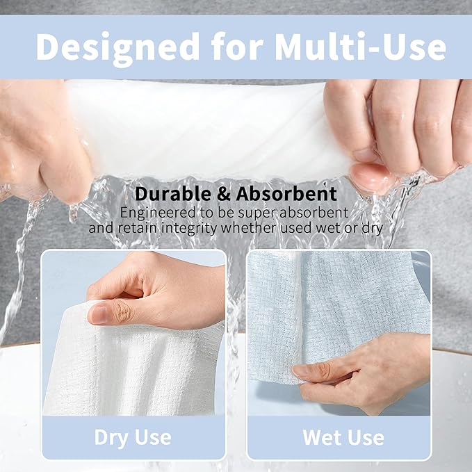 Disposable Face Towels, Ultra Soft Biodegradable Dry Wipes, 50 Count 10x10'' Large Towelettes for Cleansing, Makeup Remover, Skincare, Sensitive Skin, Nursing, Travel