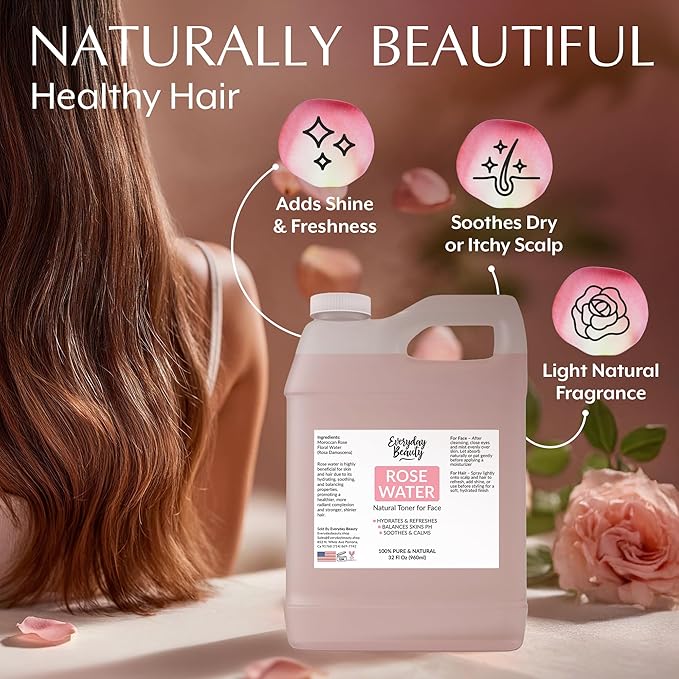 Rose Water Facial Toner - 32oz Bulk Alcohol-Free Vegan All Natural Refreshing for Face and Hair - Uplifts, Calming & Soothing for All Skin Types