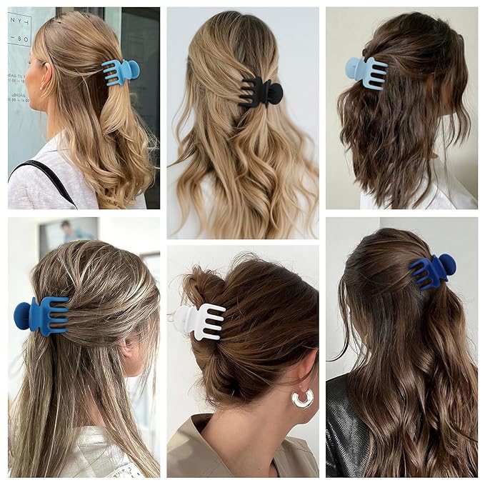 6 Pcs Hair Clips Small Claw Clips for Thin Hair Medium Matte Non-slip Hair Accessories for Women and Girls (Blue)