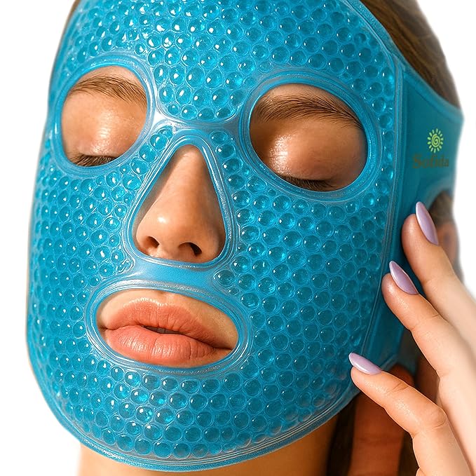Cold Hot Gel Face Eye Mask - Reduce Puffy Dark Circles Bags Under Eyes Migraines Stress Relief - Heat Ice Therapy Pack Compress - Sinus Pressure Acne Headaches Relaxation (Blue)