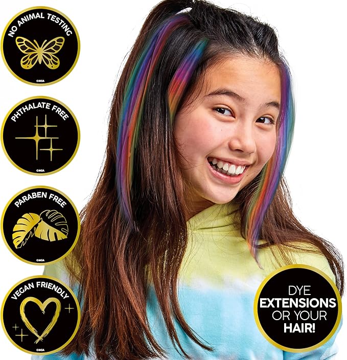 Rainbow High Rainbow Hair Stylist by Horizon Group USA, Includes 5 Vibrant Hair Coloring Gels, 3 Clip-in Extensions for Less-Mess, Mixing Bowl & Brush, Temporary Hair Coloring for Kids