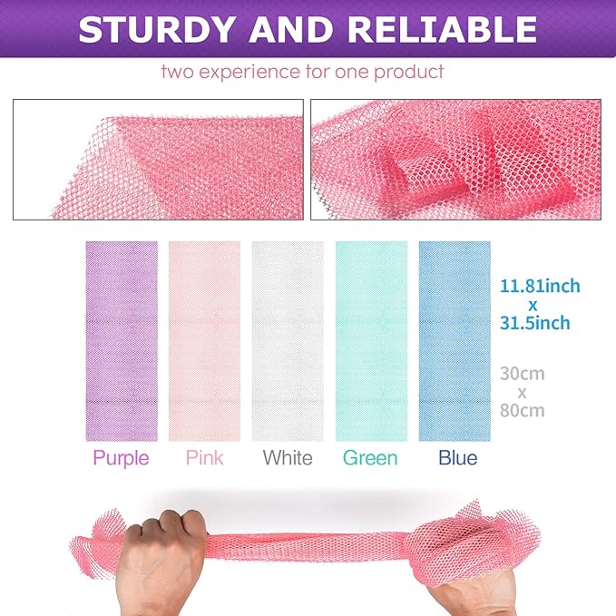 5 Pieces African Bath Sponge African Net Long Net Bath Sponge Transform Your Shower Routine with African Bath Sponges for Exfoliated, Silky Smooth Skin (Purple, Pink, Green, Blue, White)