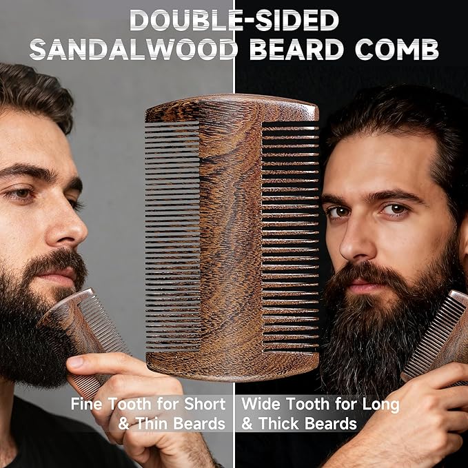 BFWood Mens Beard Brush Comb Kit, Small Travel Beard Set - Natural Boar Bristles With Black Walnut Wood, Grooming Sandalwood Mustache Comb, Mustache Trimming Sissors With Storage Bag