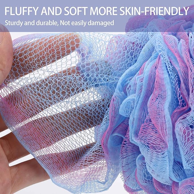 BTYMS Loofah Sponge 60 Gram Shower Pouf Bath Scrunchies Shower Puff Exfoliating Body Wash Scrubber Bath Puffs for Washing - Set of 4