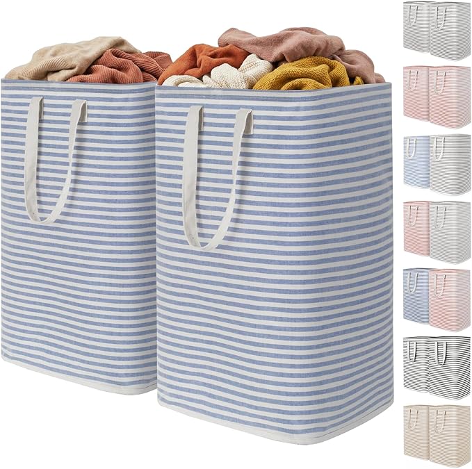 Lifewit 2 Pack Laundry Basket 80L Each, Collapsible Clothes Hamper with Reinforced Handles, Freestanding Waterproof Design for Bedroom and Laundry Room, Blue 160L Total