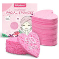 Women 60-Count Compressed Cellulose Heart Shape Face Facial Sponges 100% Natural Cosmetic Sponges for Facial Cleansing Exfoliating Mask Skin Massage (Pink)