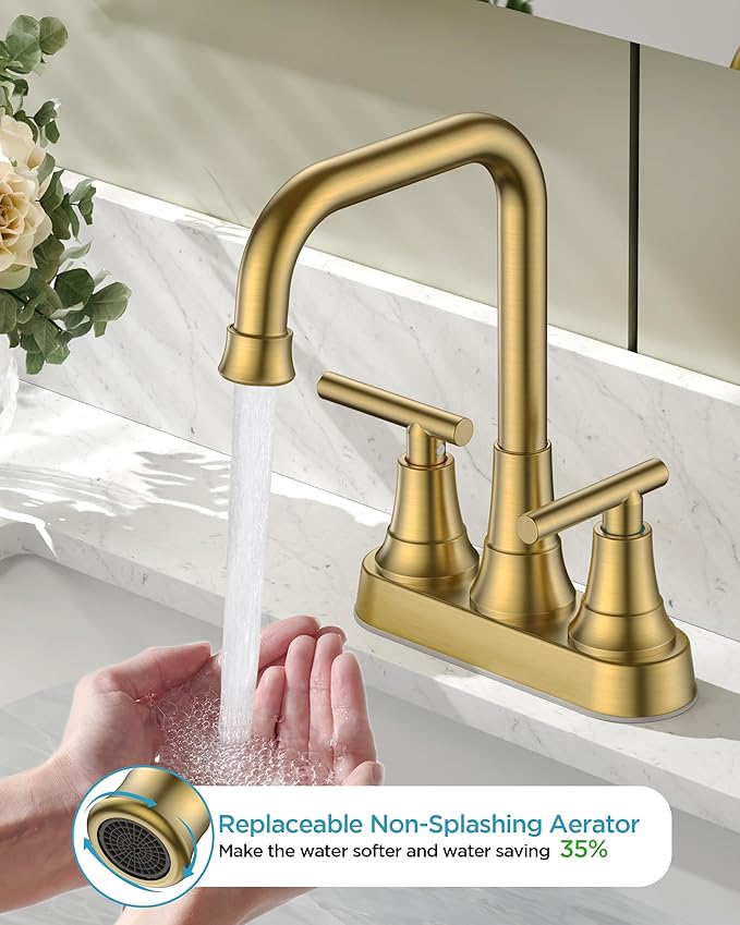 FORIOUS 4 Inch Bathroom Sink Faucet 2 Hole, Brushed Gold Vanity Faucet with Pop-Up Drain, ADA Compliant Centerset Sink Faucet for Bathroom Vanity RV Powder Room