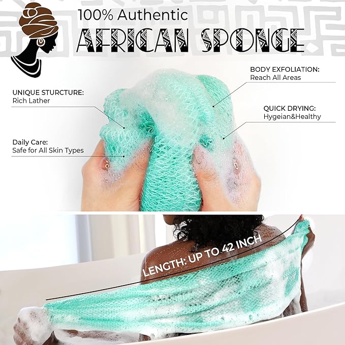 African Net Sponge Authentic - Exfoliating Back Scrub Bath Sponge with Knots - Afro Scrub Body Scrubber Exfoliator Washcloth - African Body Care Daily Use Shower Essentials