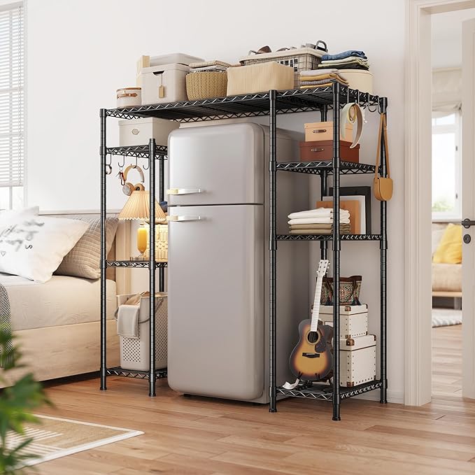 REIBII Mini Fridge Stand,Small Refrigerator Storage Shelves,4 Tier Space-Saving Coffee Bar Cabinet, Adjustable Utility Microwave Stand Storage,Shelf for Dorm Kitchen Living Room,50.2Wx18.11Dx52.36H